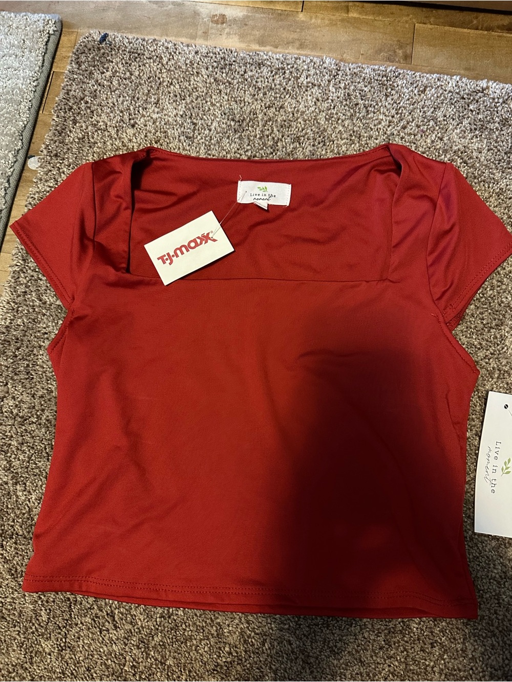 Red Square-Neck Cap Sleeve Top